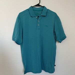 Tommy Bahama Polo Shirt Men's SM Blue Casual Pique Striped Vacation Preppy
